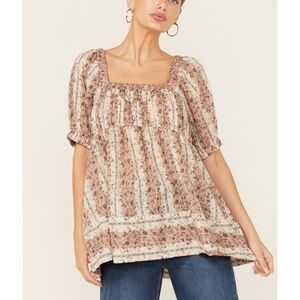 FREE PEOPLE VINTAGE LOVER BLOUSE 100% COTTON FLORAL ADOBE ROSE SIZE SMALL